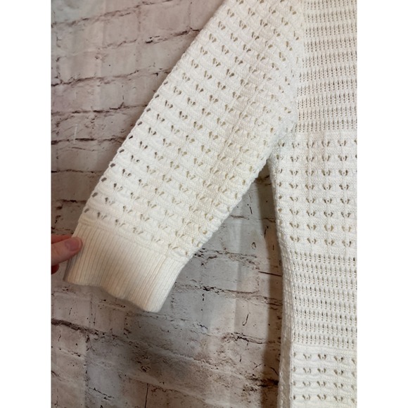 DKNY Sweater Womens Large Creamy White Open Knit Button Front Cardigan Crochet - Picture 11 of 11
